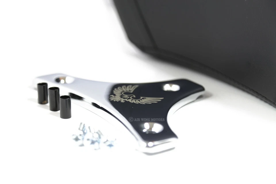 HD Sissy Bar Backrest Chrome Mount Kit Bracket Plate Engraved Eagle for Harley - Image 2 of 3
