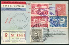 Zeppelin 1933 LZ 127 Sieger 231 Paraguay Post 6th SouthAmerica Flt on postalcard