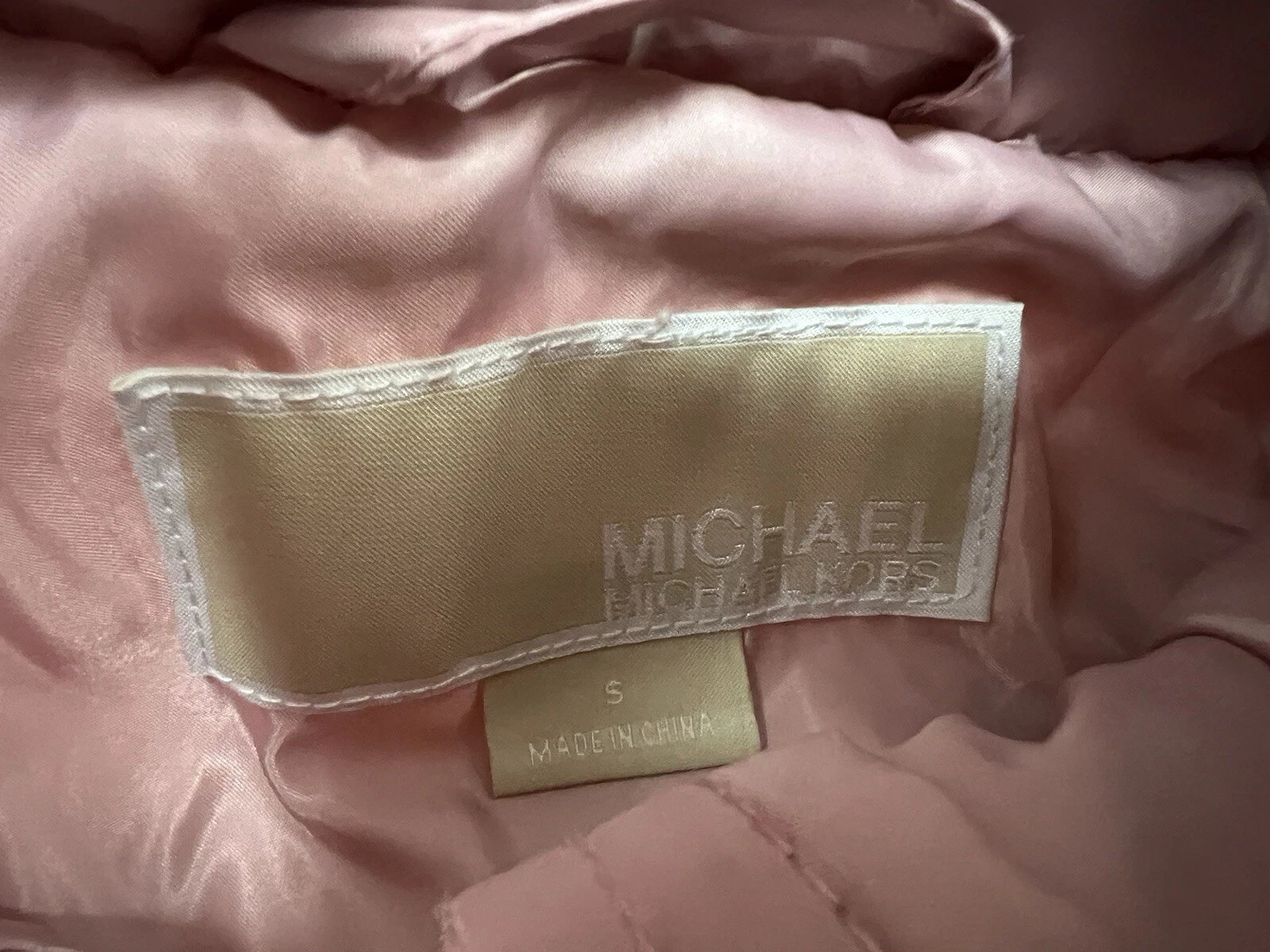 Giacca cappotto donna Michael Kors rosa trapuntato full zip bottoni anorak con cappuccio S