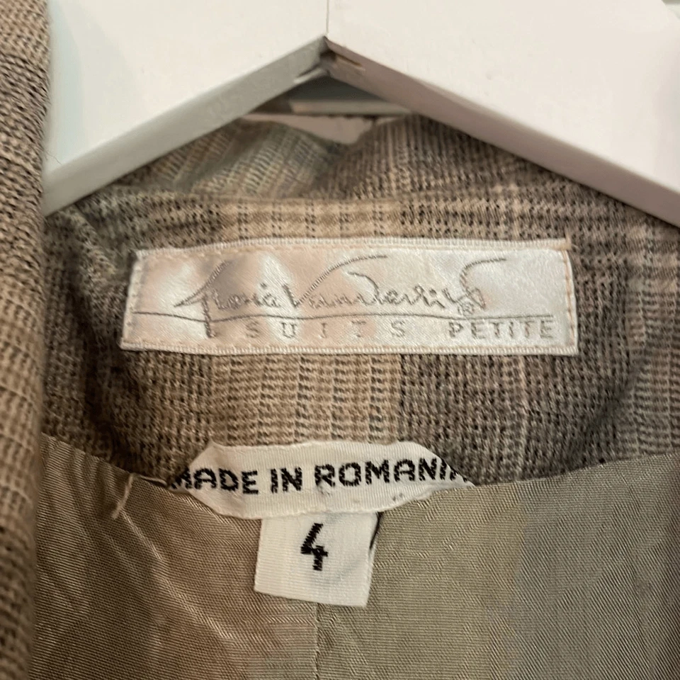 Gloria Vanderbilt vintage 100% wool grey plaid single button blazer - Image 3 of 4