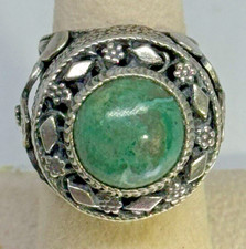 Vint Eilat Gem Cab Filigree Whorl Braid Dome Ring Silver S8 /- Adjustable Israel