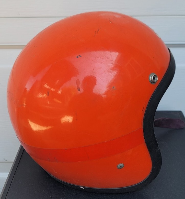 Vintage Bell Magnum Motorcycle Toptex Helmet Orange Original Box 7