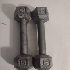 Hex Cast Iron 5 Lb Pound Pair SET Lot Of 2 Dumbbells Weights