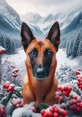 Belgian Malinois Winter Berries Flag