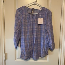 NWT $44 LC Lauren Conrad Purple Plaid Peasant Top Blouse Periwinkle Sz S NEW!!