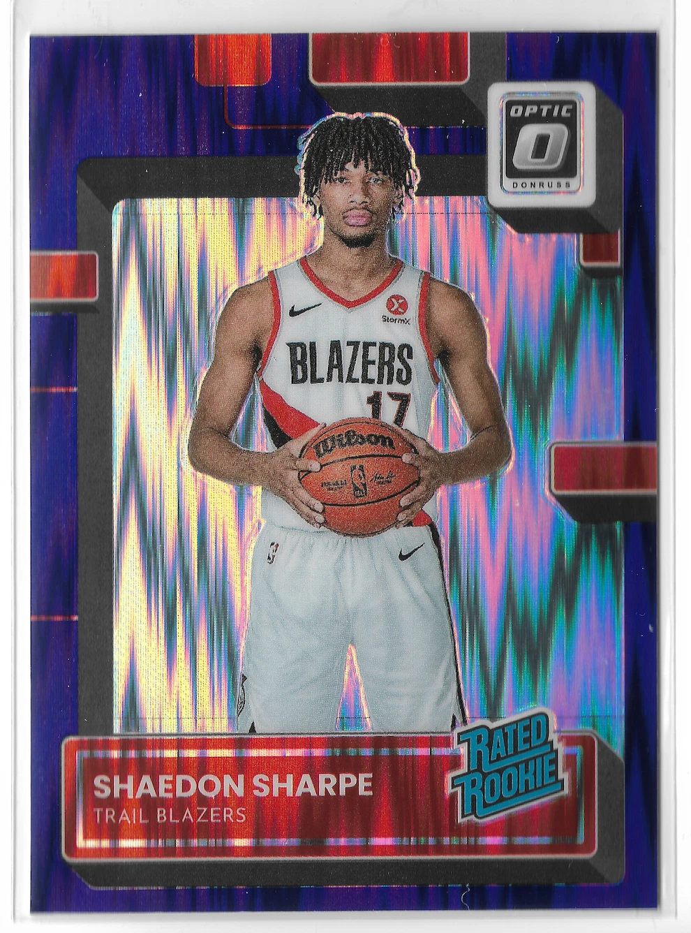 2022-23 Donruss Optic Rated Rookie Purple Shock #249 Shaedon Sharpe Blazers