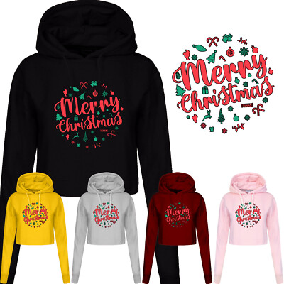 Frohe Weihnachten Damen Hoodie Xmas Rentier Süßigkeiten Elfe Santa Neuheit Geschenk Pullover
