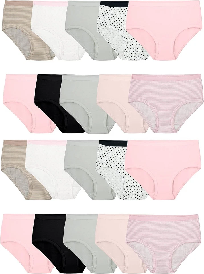 Girls Cotton Brief Underwear Multipack 20 Pairs Black Pink Grey Soft Breathable - Image 2 of 4