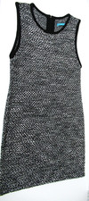 ALICE AND OLIVIA MINI BLACK WHITE AND SILVER KNIT SLEEVELESS WOOL/POLY DRESS