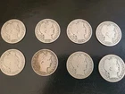 8 Barber Half dollars, 90% Silver