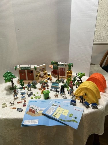 Playmobil Camping Lot- Store-Showers w/ Tents + Extras- 5432/5435 (incomplete)