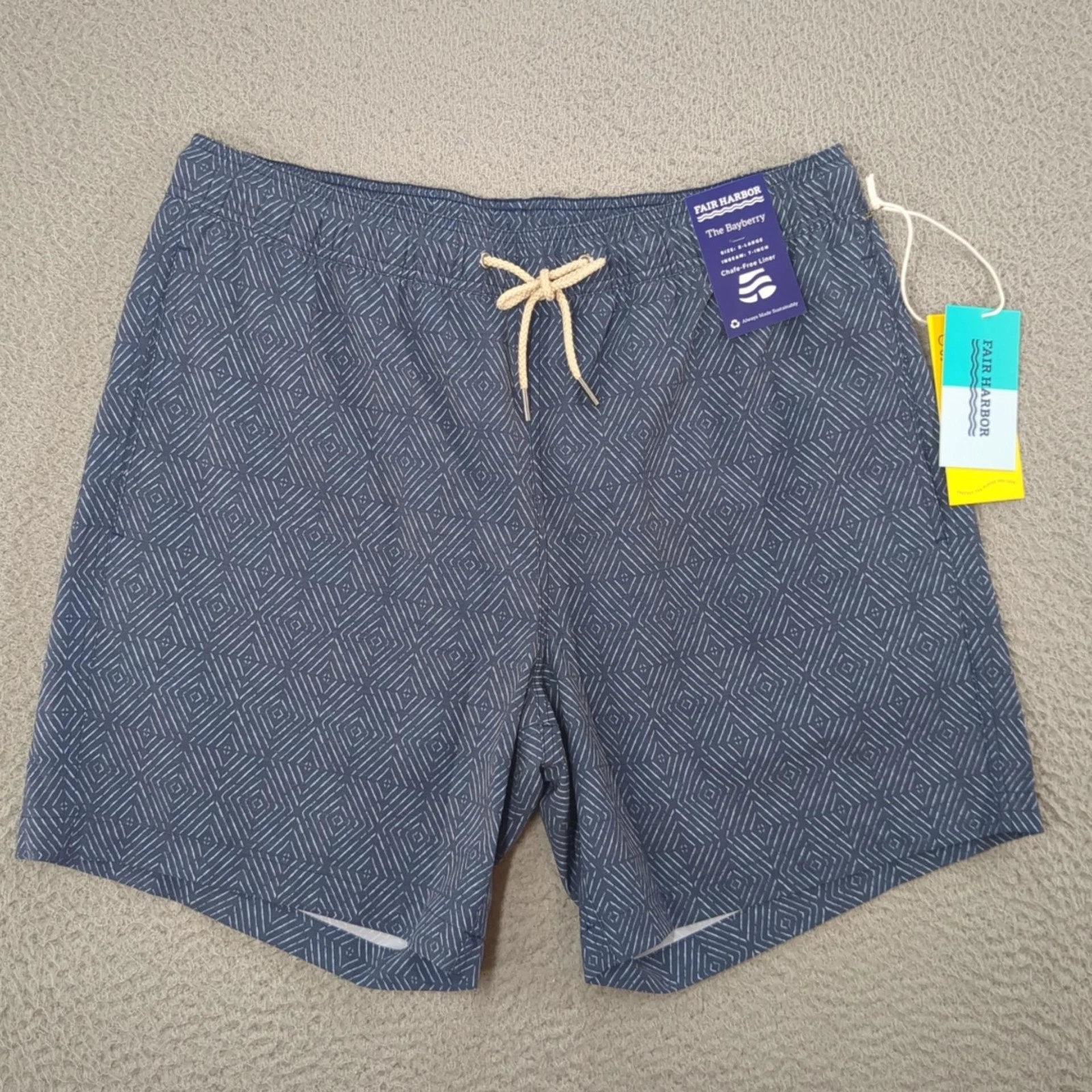 Fair Harbor Shorts Mens XL Blue Bayberry 7 Inch Swim Trunks Lined Drawstring