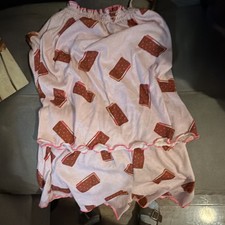 Cat & Jack Girls 2-Piece Pajama Set Pink/Brown Graphic Print Pullover 10-11Y
