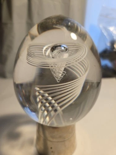 Signed Steuben Crystal Art Glass Paperweight White Spiral Ribbon Sculpture