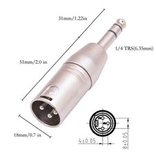 XLR 3-Pin Male Connector 6.35mm 1/4" TRS to Adapter Balanced style Male Adapter