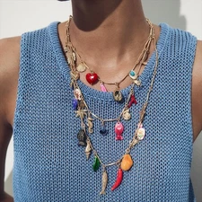 Layered Ocean Style Necklace Set Fish Heart Geometric Pendant Women Jewelry