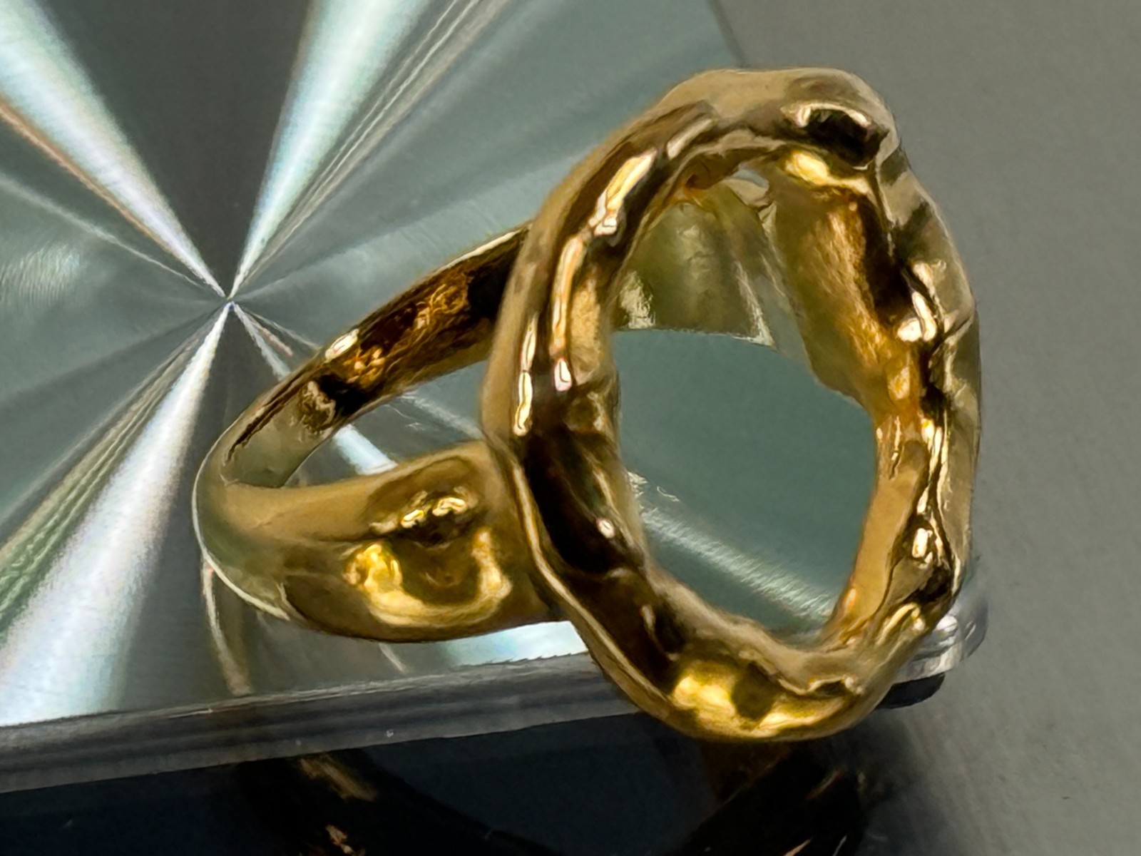 Mayamar (24K Gold Plated) Hannered Open Ring Goldtone Sz: 6 (NEW)