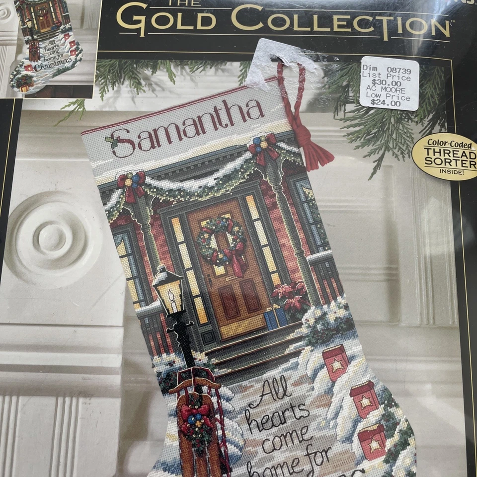 Dimensions Gold Collection All Hearts Come Home stocking cross stitch kit new - Image 2 of 4