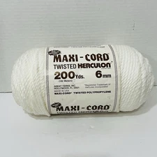 Maxi-Cord Twisted Herculon 200 Yards 6mm Made In USA Maxicord Twisted Poly White