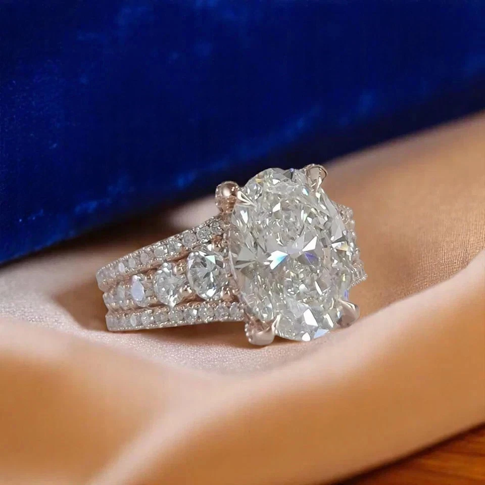 4Ct Oval Cut Lab Created Diamond Engagement Wedding Ring 14k White Gold Plated - Image 2 of 4