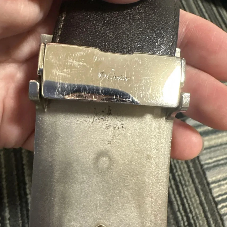 Cartier Hebilla de Cinturón Negro Plata Repujado 2C Logo para Hombre Buen Estado Raro FS Foto 3 de 4