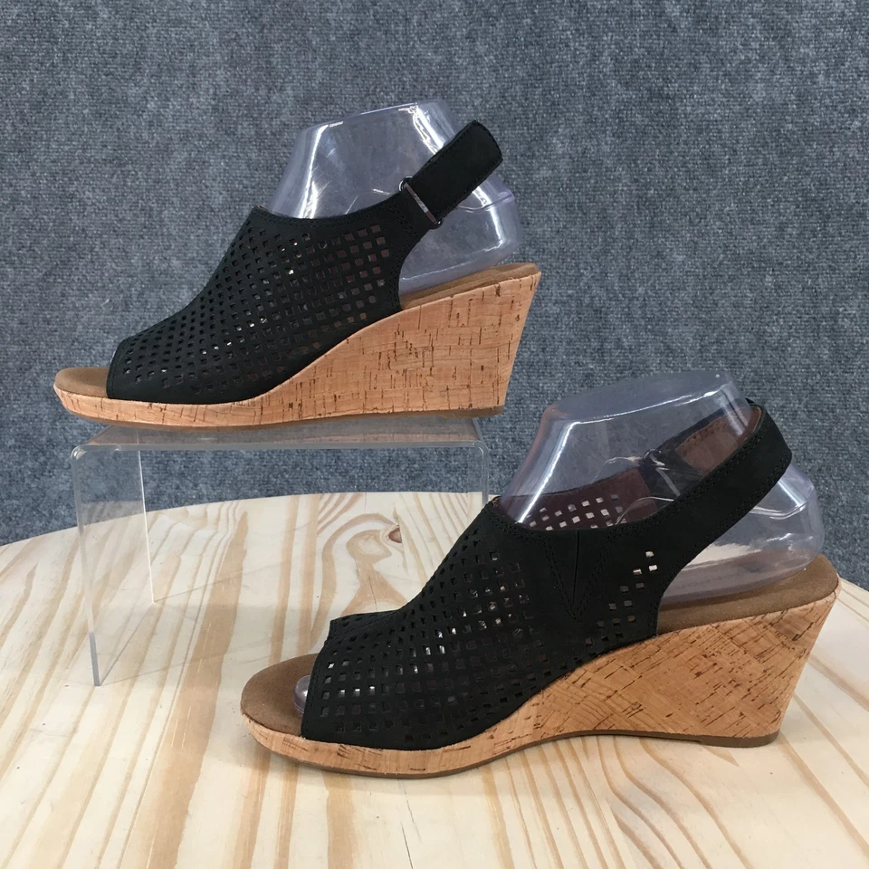 Rockport Sandals Womens 7.5M Black Briah Slingback Black Leather Wedge BX1987 - Image 2 of 4