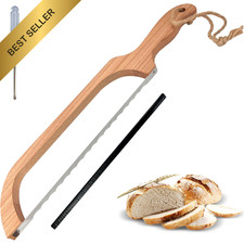 Wooden Bread Slicer Knife Bow Sourdough Cutter Stainless Steel Serrated Saw 16"