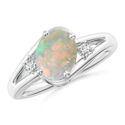 925 Sterling Silver Oval Shape Opal Gemstone Three-stone Ring For Women