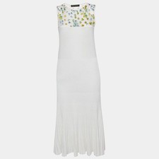 Versace White Floral Print Mesh and Knit Flared Midi Dress L