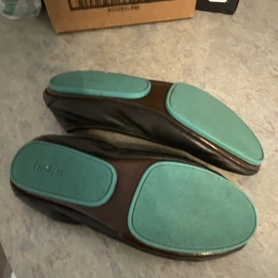 Tieks Women s Black/Blue Solid Leather Round Toe Slip-On Ballet Flats Casual