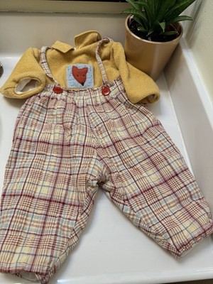 VTG 90s Babymini par Catimini Fleece Top Plaid Overalls Set 6M 67cm Fox French