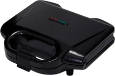New AMAZON BASICS 2-Slice WAFFLE MAKER Black Non-Stick Coating Easy To Clean NIB