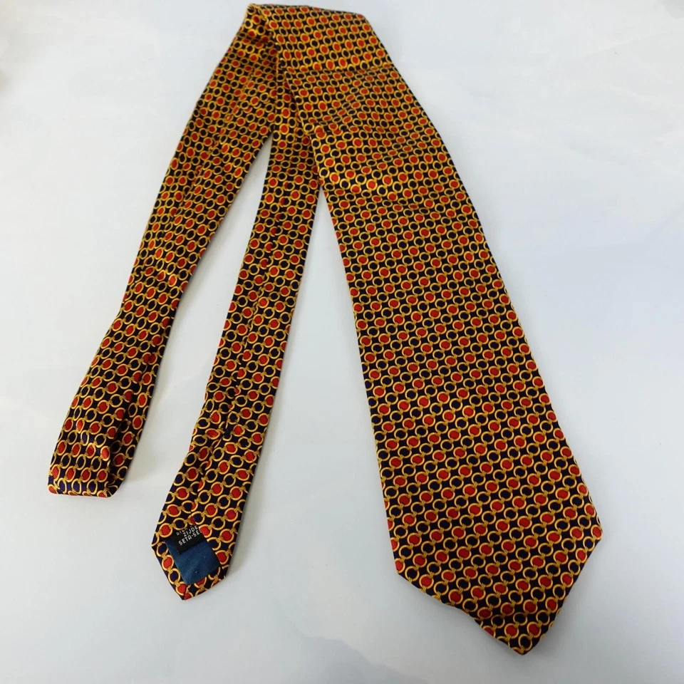 Corbata para el cuello para hombre rojo dorado seda diseñador tejido vestido traje audaz brillante TEO GRIMALDI Foto 3 de 4