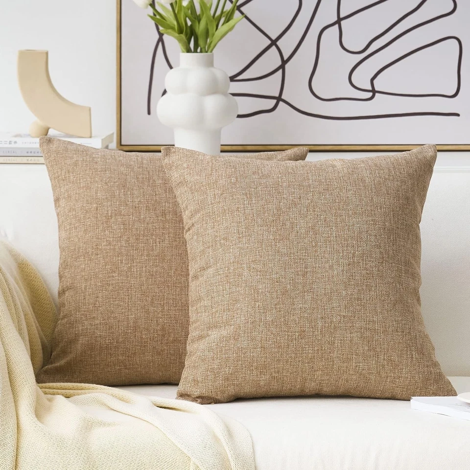 Burlap Linen Pillowcases Set 24x24 Inches Cushion Covers for Sofa Bed Home - Image 3 of 4