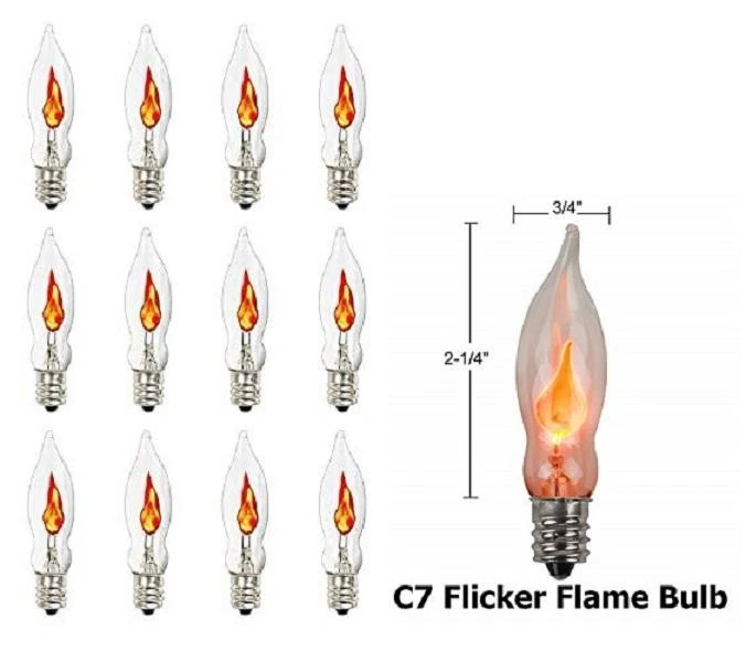 CRAFTS-N-HOBBY-SHOP Lot of 12 Flicker Flame Light Bulbs, E12 Candelabra Base, 3 watt Bulb