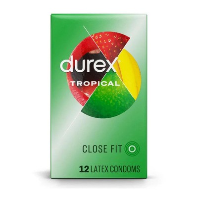 Durex Tropical Fruit Flavored Lubricated Latex Close Fit Condoms 12 ct EXP 2028