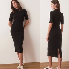 Marine Layer- Lexi Ribbed Mock Neck Black Short Sleeve Midi Bodycon Dress Size S