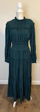 Ivy City Co NWT Gwendolyn Dress Emerald Green Ruffle Long Sleeve Maxi Sz L