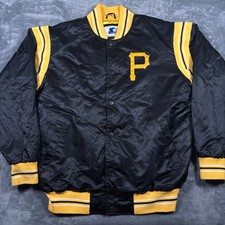 Vintage Pittsburgh Pirates Satin Bomber Jacket Mens Large Black Starter Baseball
