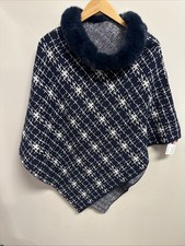 Blue Cape with Faux Fur Collar One Size Women  s One Size