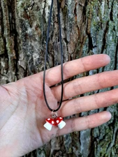 Double Mushroom Necklace / Cottagecore / Mushroom / Colored Mushroom / Red Mush