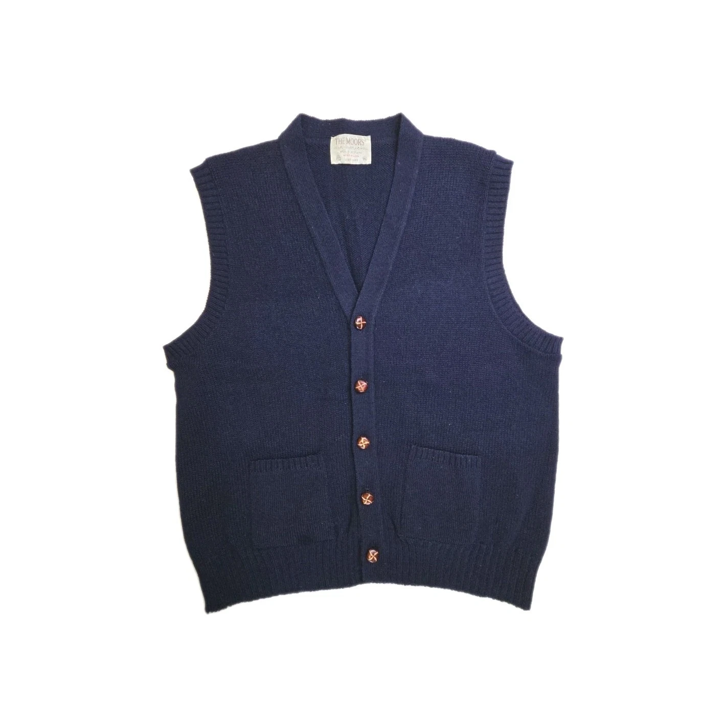 Vintage The Moors Lord Jeff Shetland Wool Cardigan Sweater Vest Navy Blue Men XL