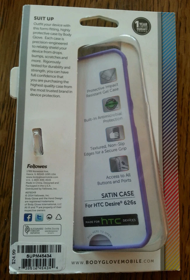 FUNDA SOFTSHELL SATINADA BODYGLOVE PARA HTC WISH 626S PÚRPURA SUPM45434 OEM GENUINA Foto 2 de 3