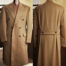 Brown Wool Men's Long Overcoat with Belt Double Breasted Formal Warm Men Coats