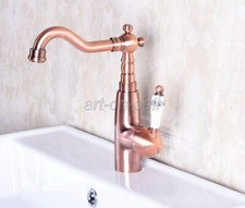 Red Copper Antique Bathroom Basin Mixer Tap Single Handle Vessel Sink Faucet