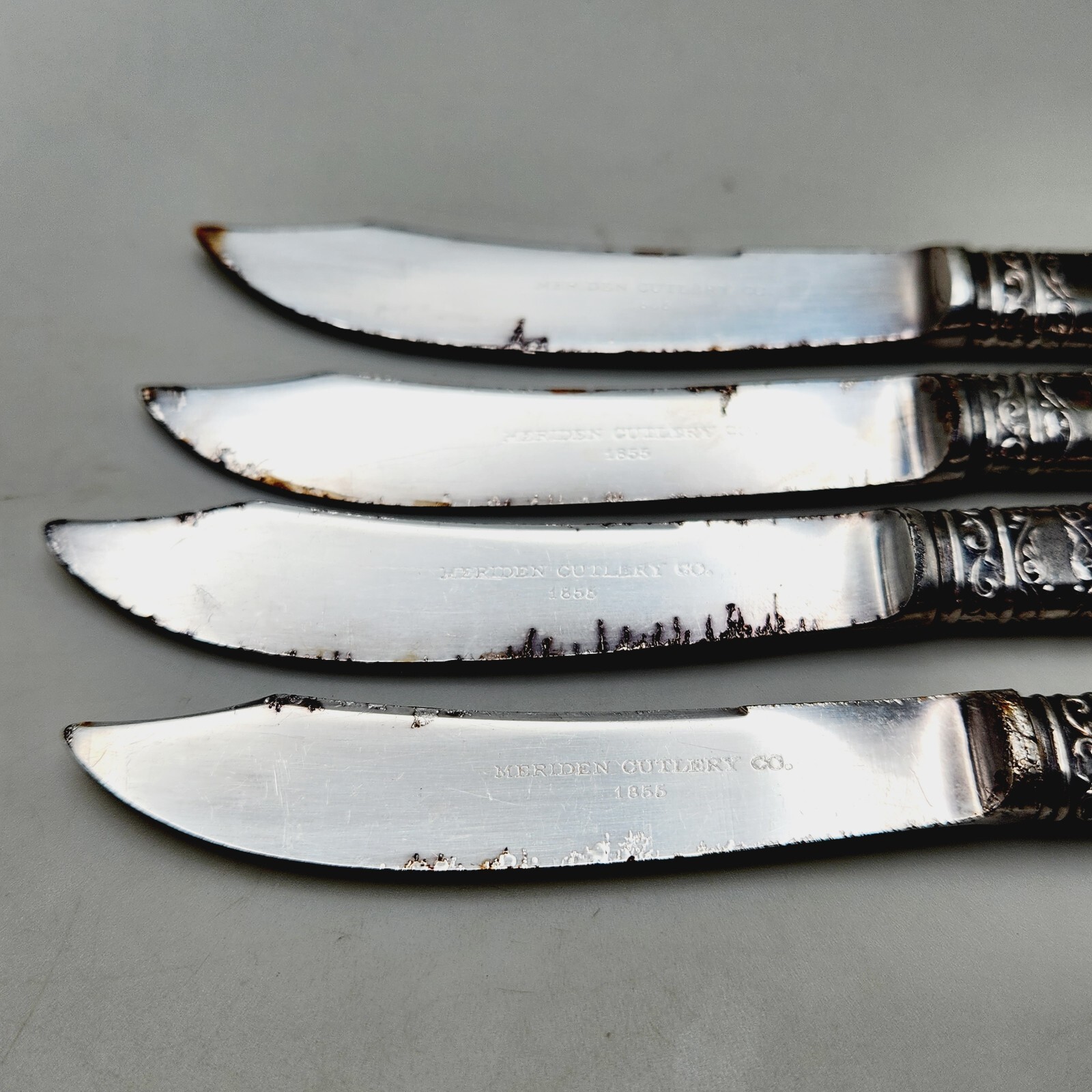 Antique Meriden Cutlery Co. 1855 Sterling Bands MOP Pearl Handle Knives