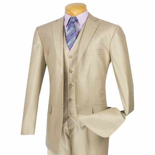 Champagne Beige Shiny Sharkskin 3pc 
