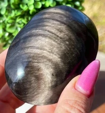 Silver sheen Black Obsidian Freeform Large Palm