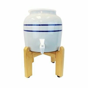 Ceramic Crock Water Dispenser Beverage Drink Cooler Wooden Stand