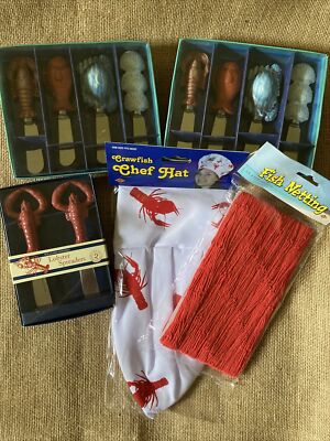Seafood Party 3 Spreader Sets Fish Net Chef Hat Ocean Lobster Crab Fish Sea NIB